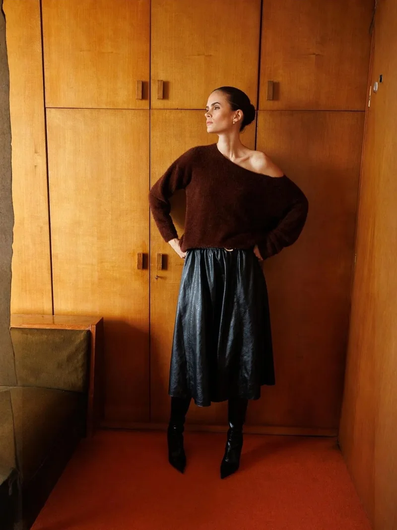 ميكسراي MIXRAY Asymmetrical Collar Knit Sweater